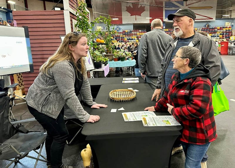 Part of the NL Living Lab project is knowledge technology transfer. Researcher Dr. Vanessa Kavanah engages with farmers at the NLFA Agricultural Expo in Corner Brook.